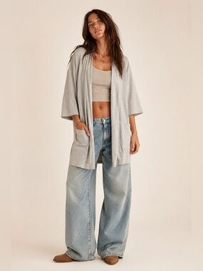 BNWT DONNI Sandwash Ribbed Open Front Kimono Duster Cardigan OSFA